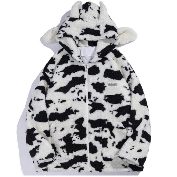 Aelfric Eden Cow Pattern Zip Up Sherpa 